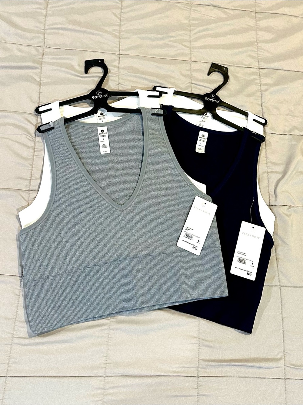 90 Degree By Reflex 4 - Ribbed V-Neck Cropped Tanks - Grey, White, & Navy - NWT